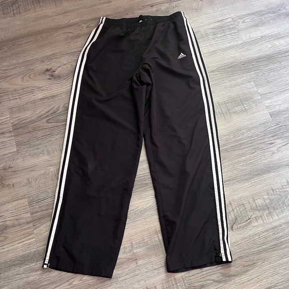 ADIDAS Black White Stripe Athletic Mens L Warm Up Track Pants mesh lined vtg - Picture 1 of 8